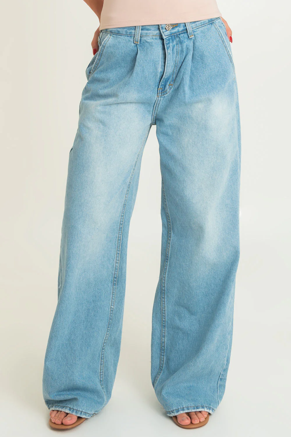 Pantalón de denim wide leg con pinzas