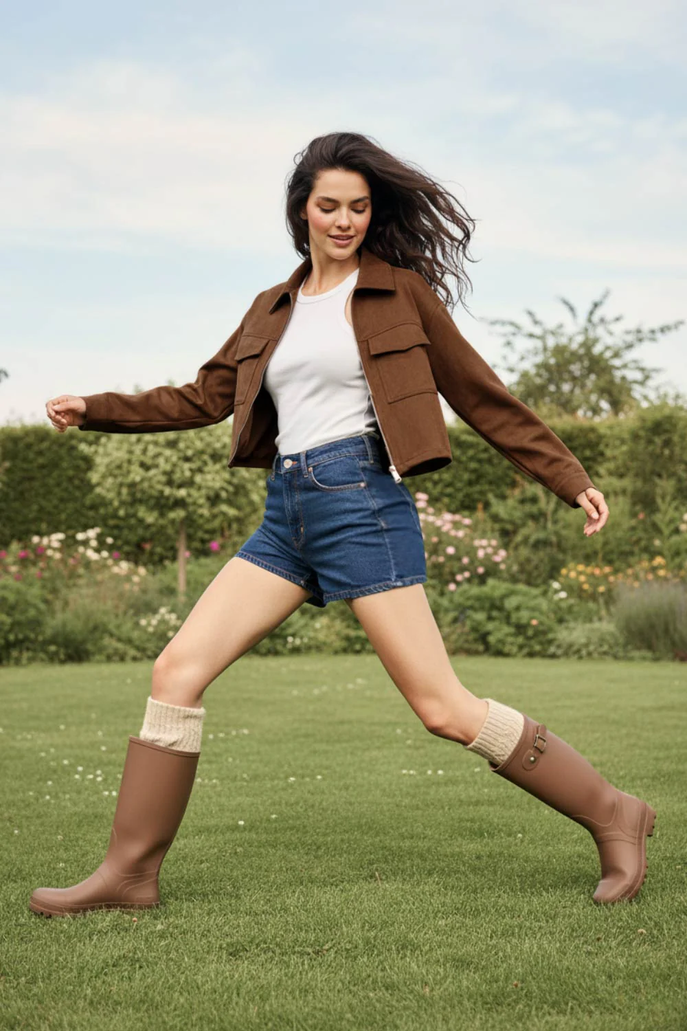 Chamarra bolsillos efecto ante