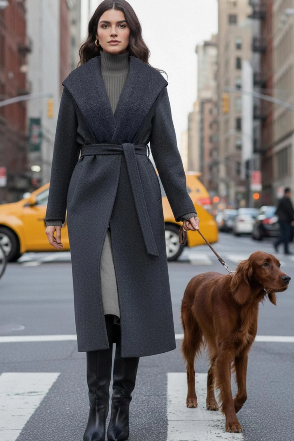 Abrigo largo con cinturón capucha