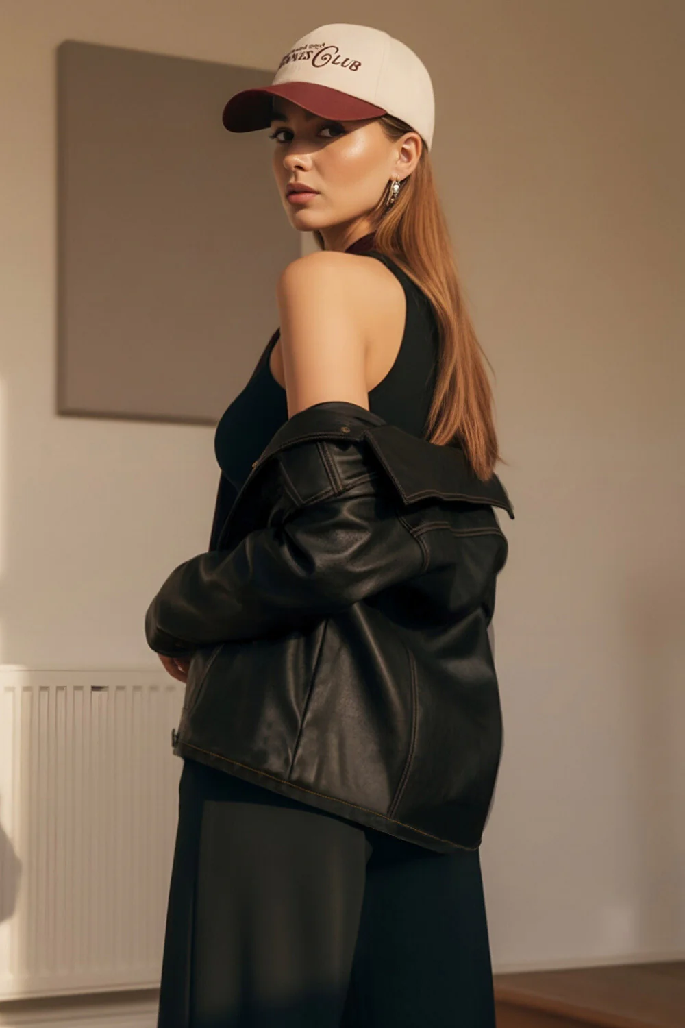 Chamarra efecto piel pespuntes