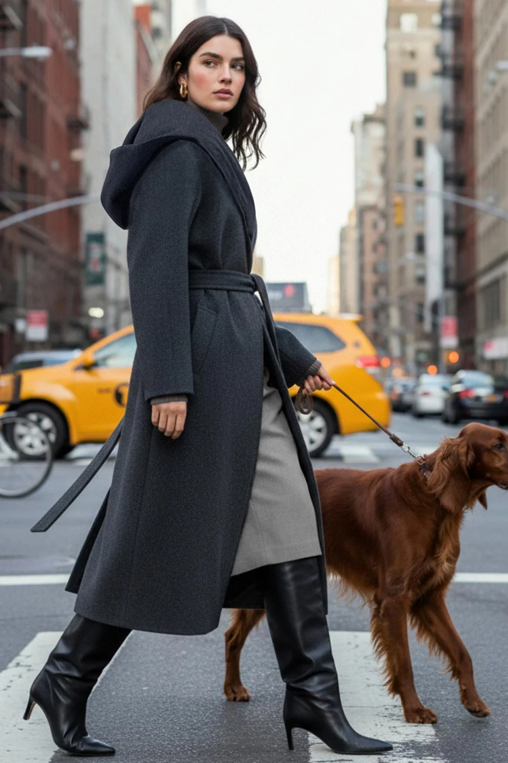 Abrigo largo con cinturón capucha