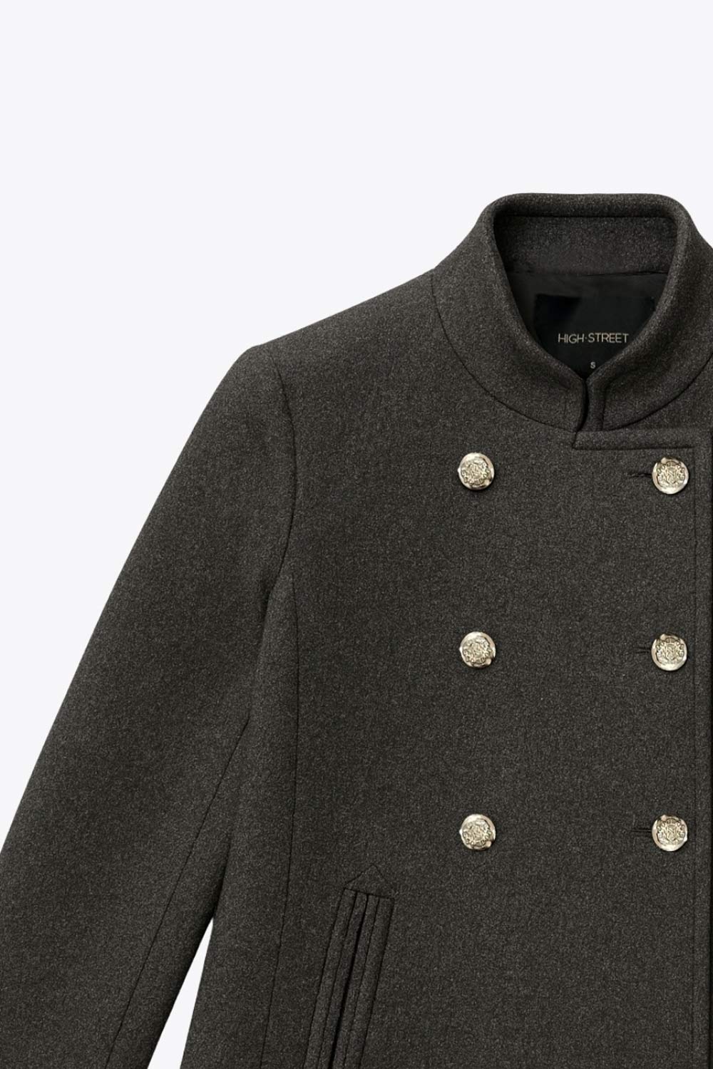 Abrigo cruzado de cuello alto botones en contraste