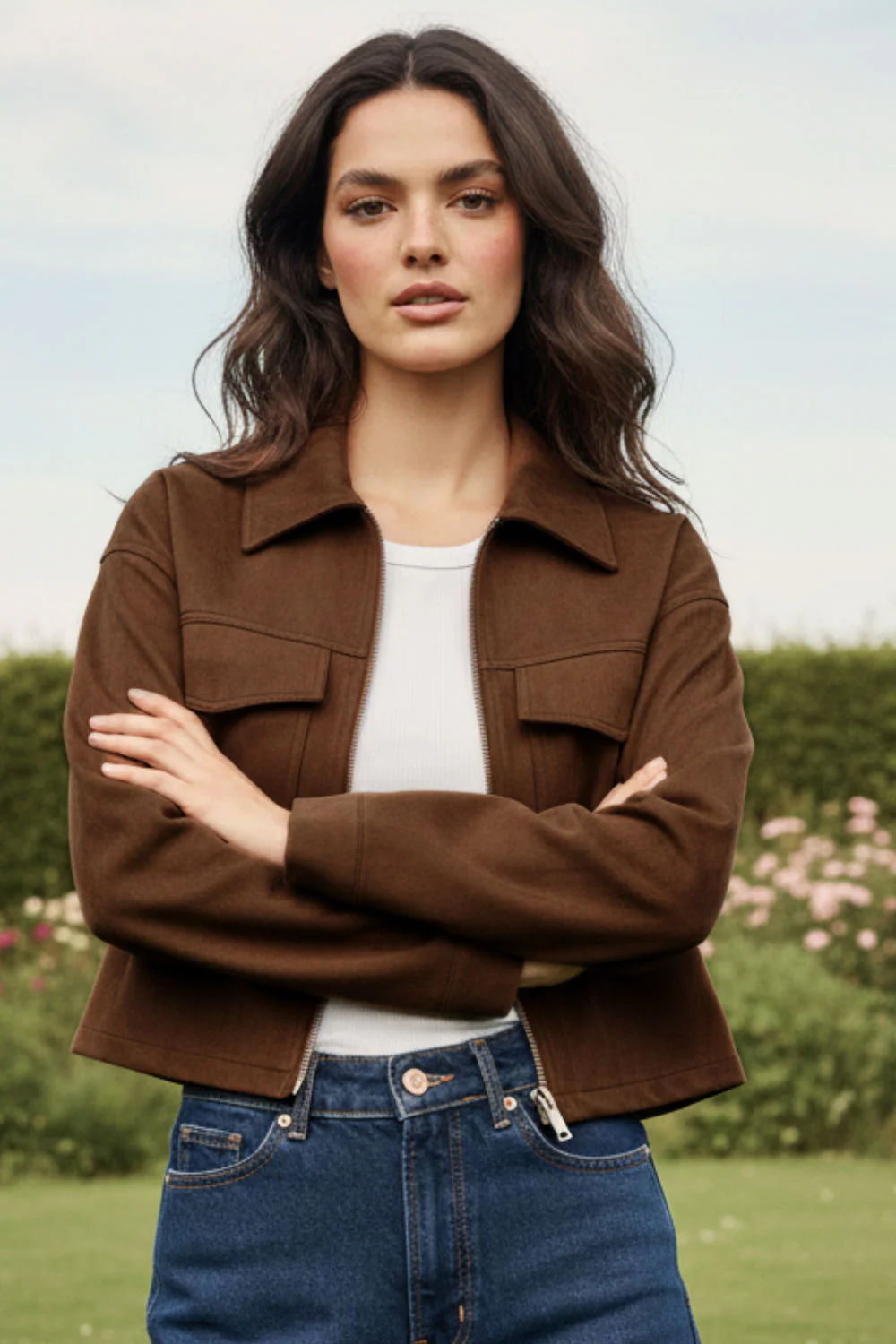 Chamarra bolsillos efecto ante