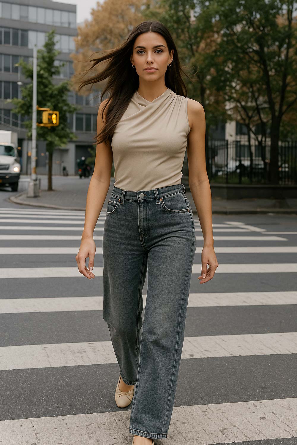 Top Mia cuello fluido con plisados