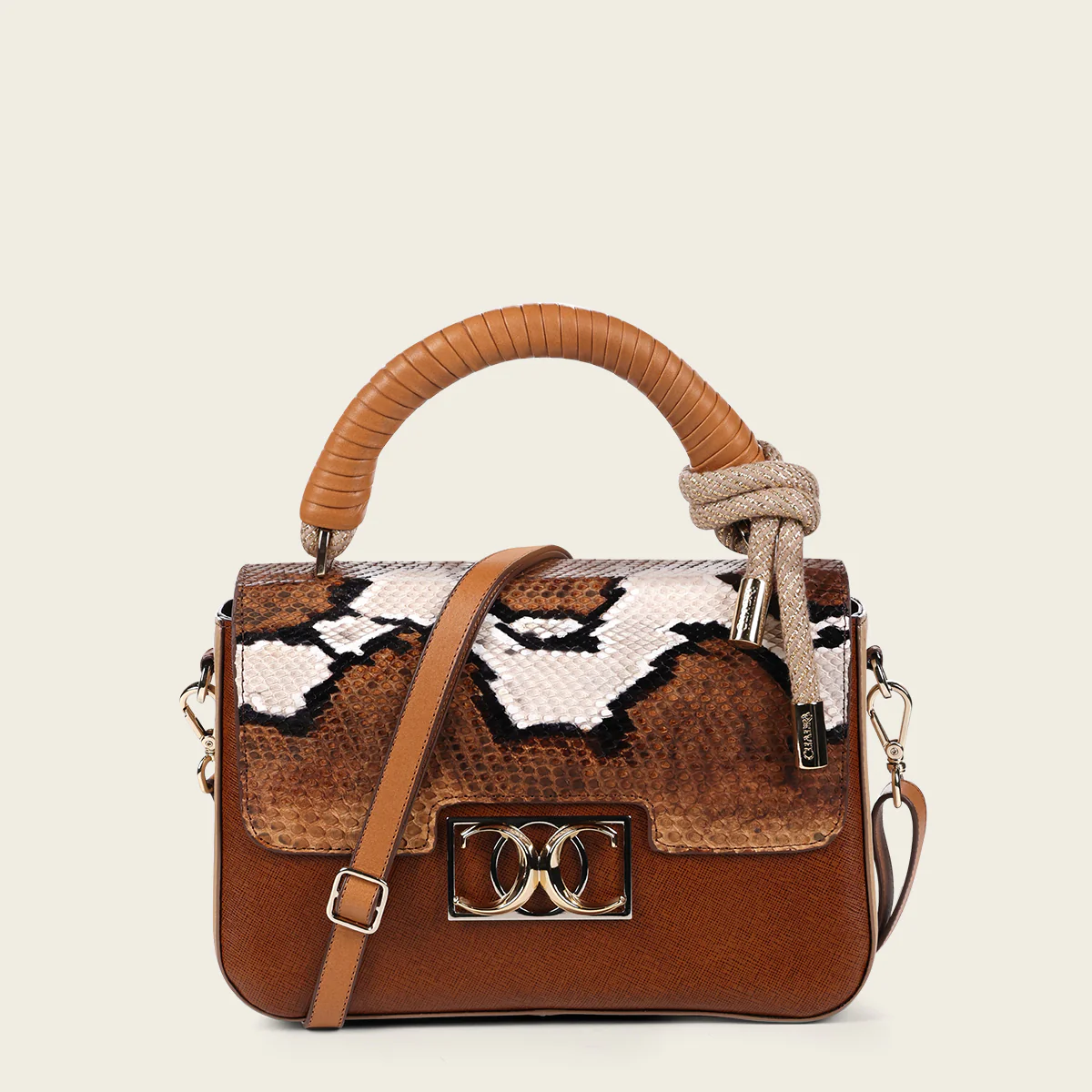 Bolso de mano en piel genuina de pitón para dama