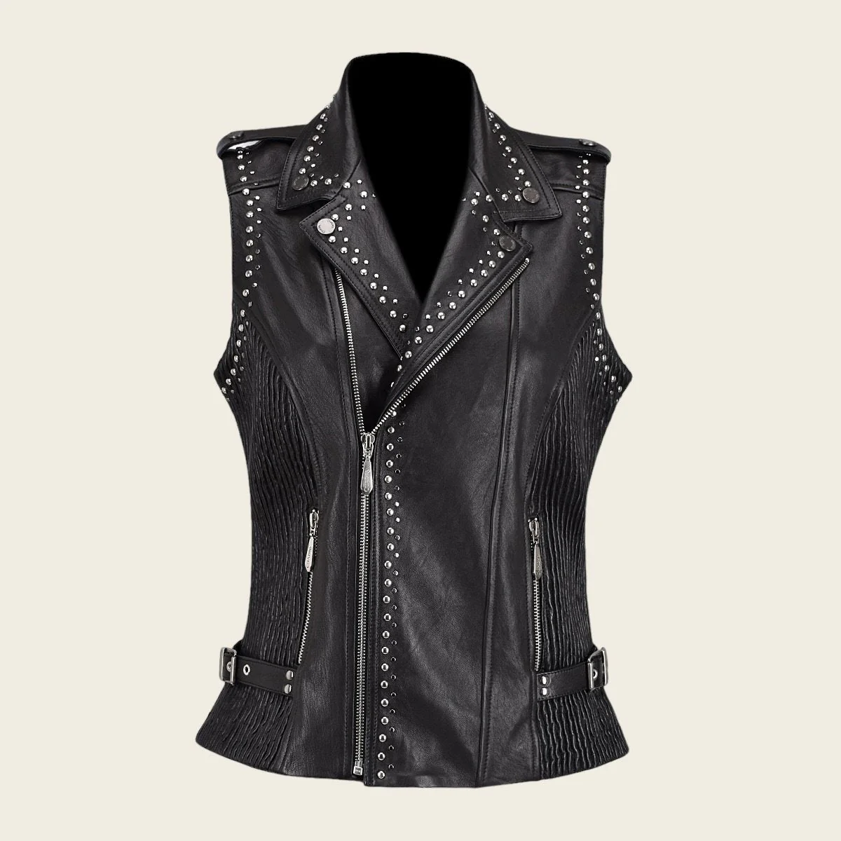 Chaleco tipo biker en piel genuina