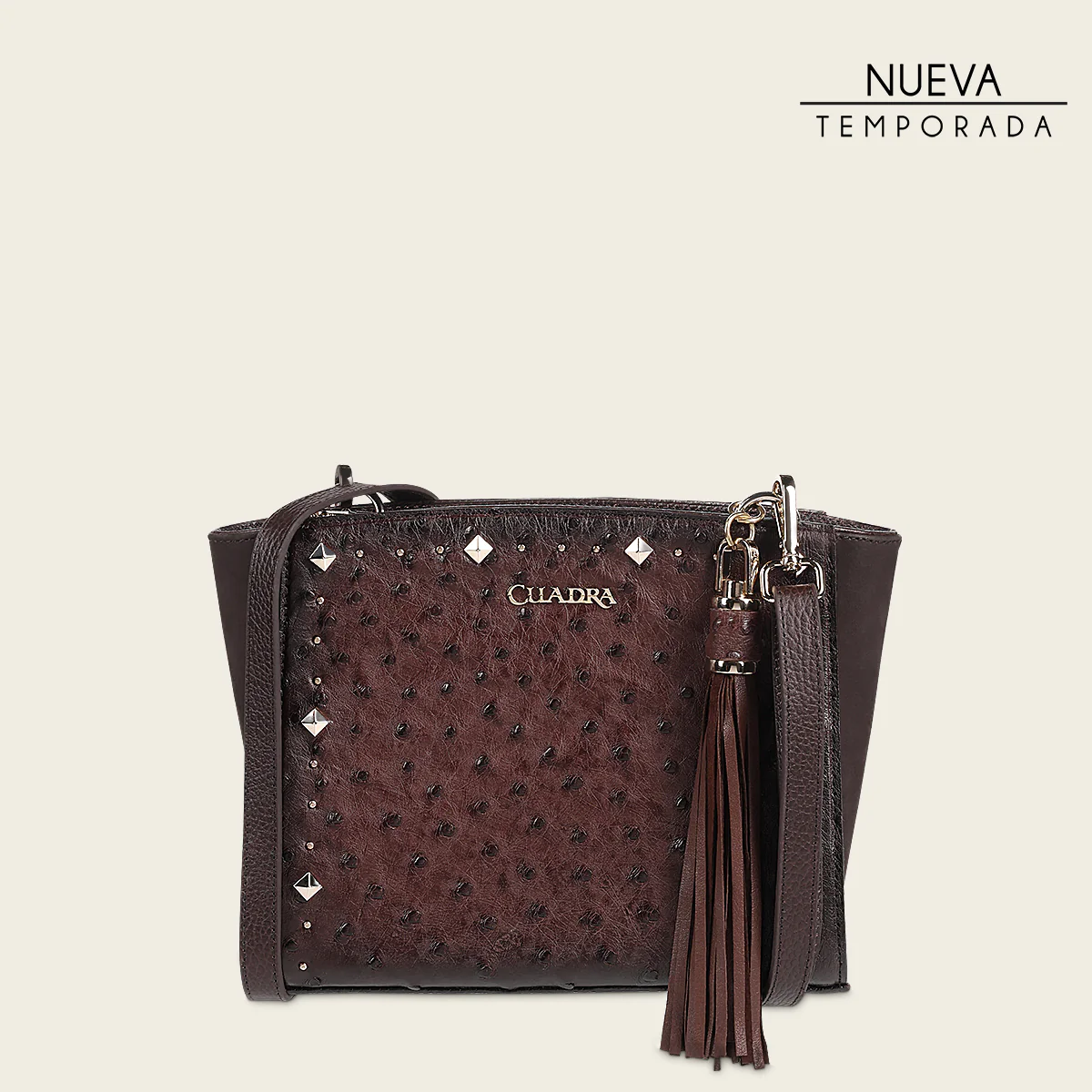 Crossbody en piel genuina de avestruz para dama