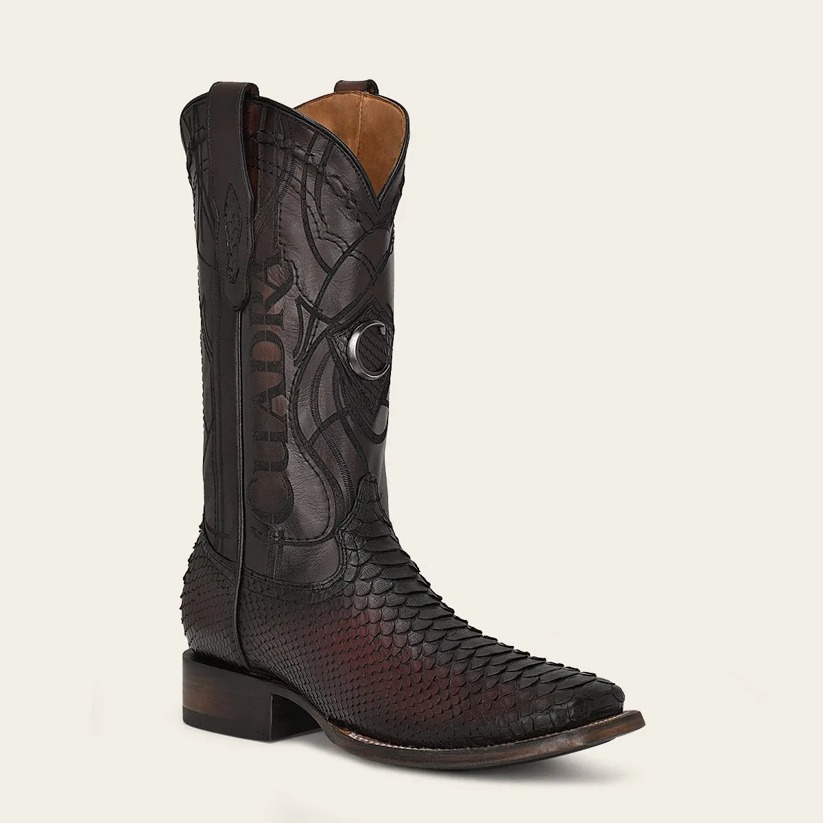 Bota rodeo en piel genuina de pitón .