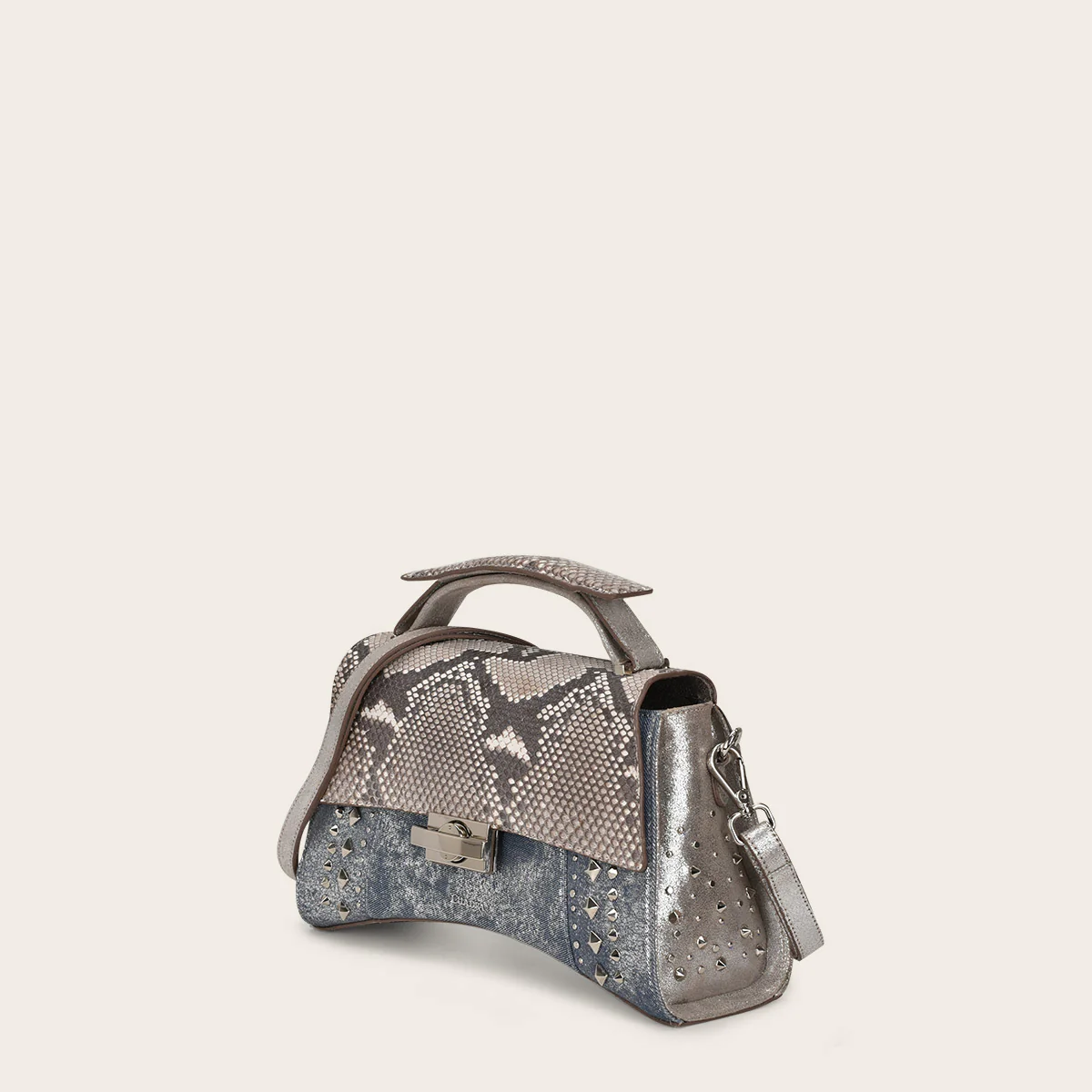 Bolso de mano en piel genuina de pitón para dama