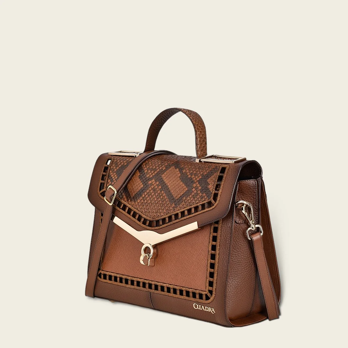 Bolso de mano en piel genuina de pitón para dama