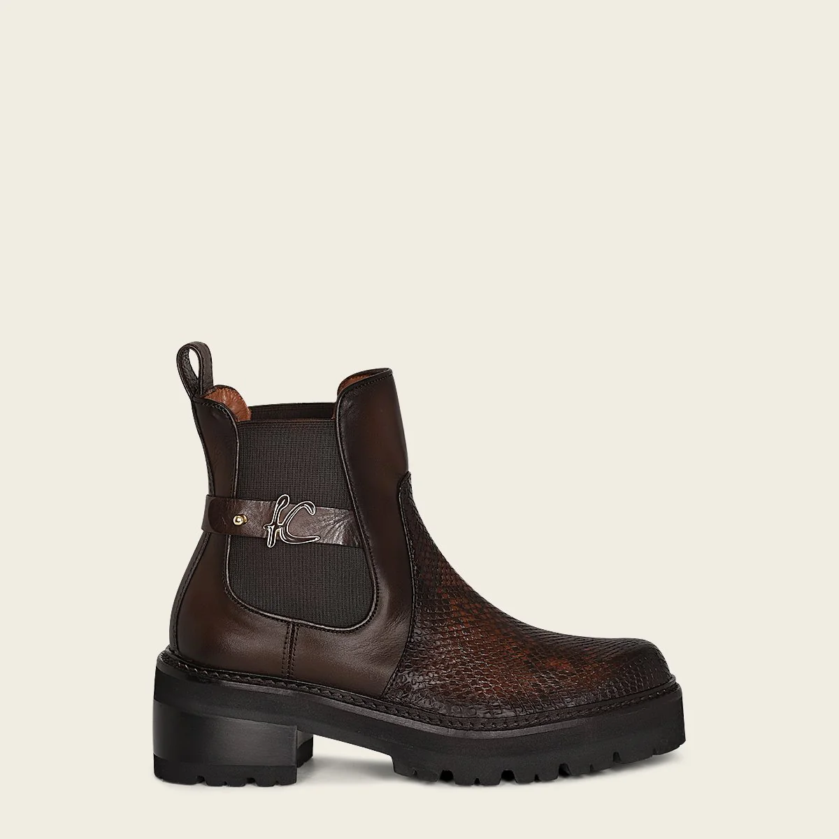 Bota casual en piel genuina de pitón para dama
