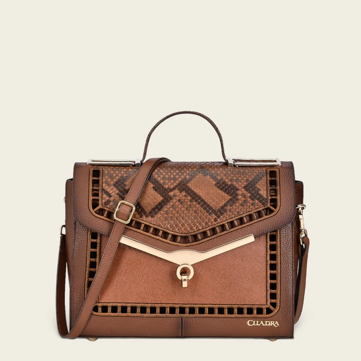 Bolso de mano en piel genuina de pitón para dama