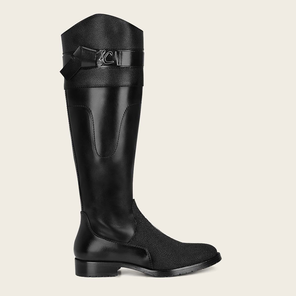 Bota alta en piel genuina de mantarraya