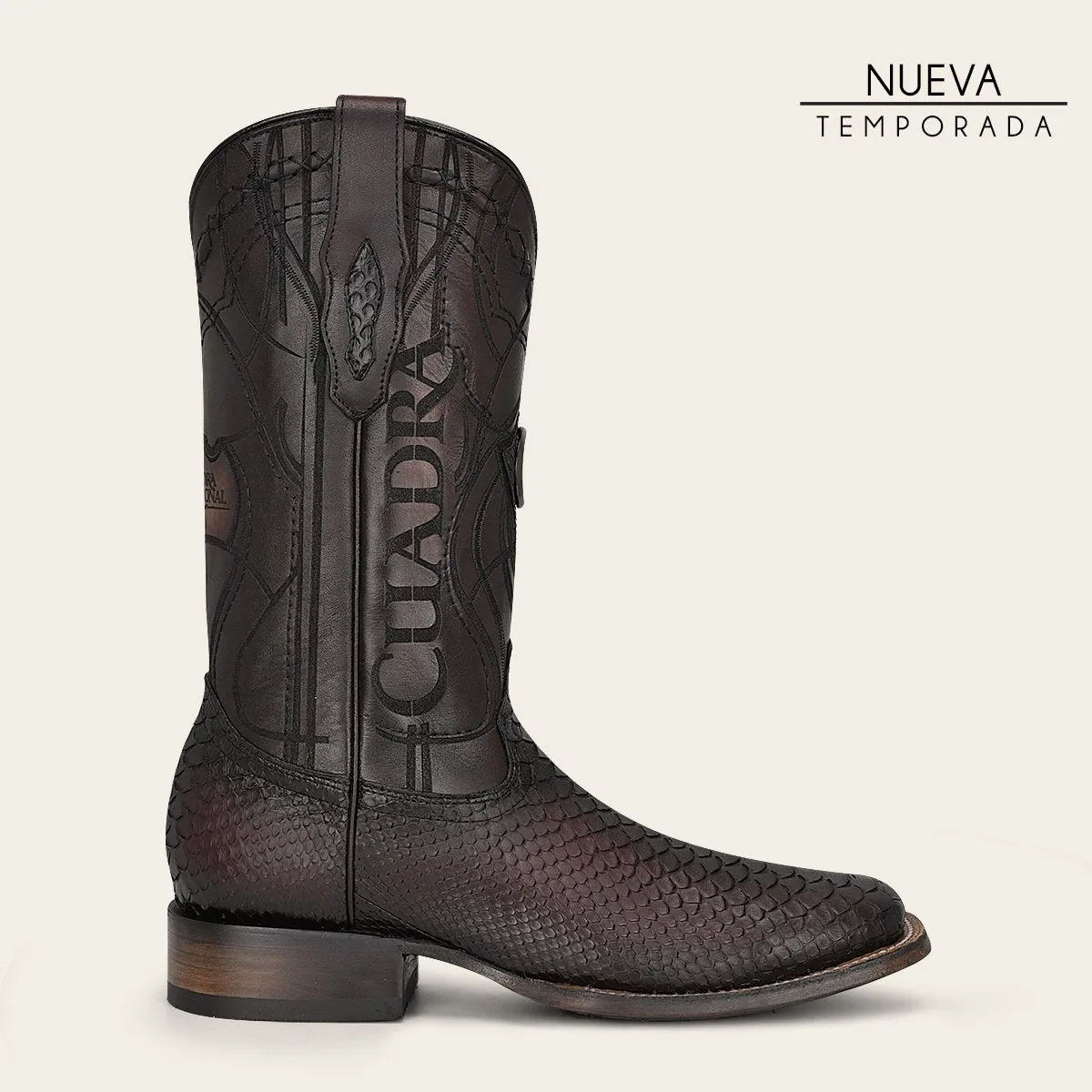 Bota rodeo en piel genuina de pitón .