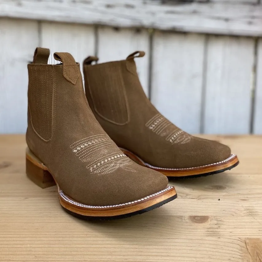 JB-723 Gold - Suede Western Ankle Boots for Men