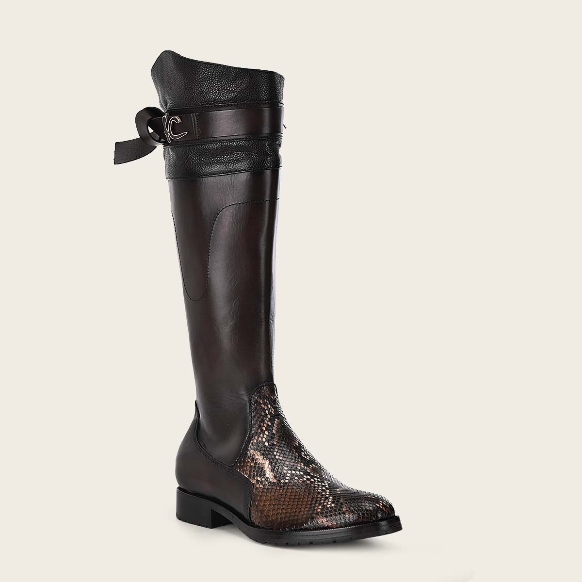 Bota casual en piel genuina de pitón para dama