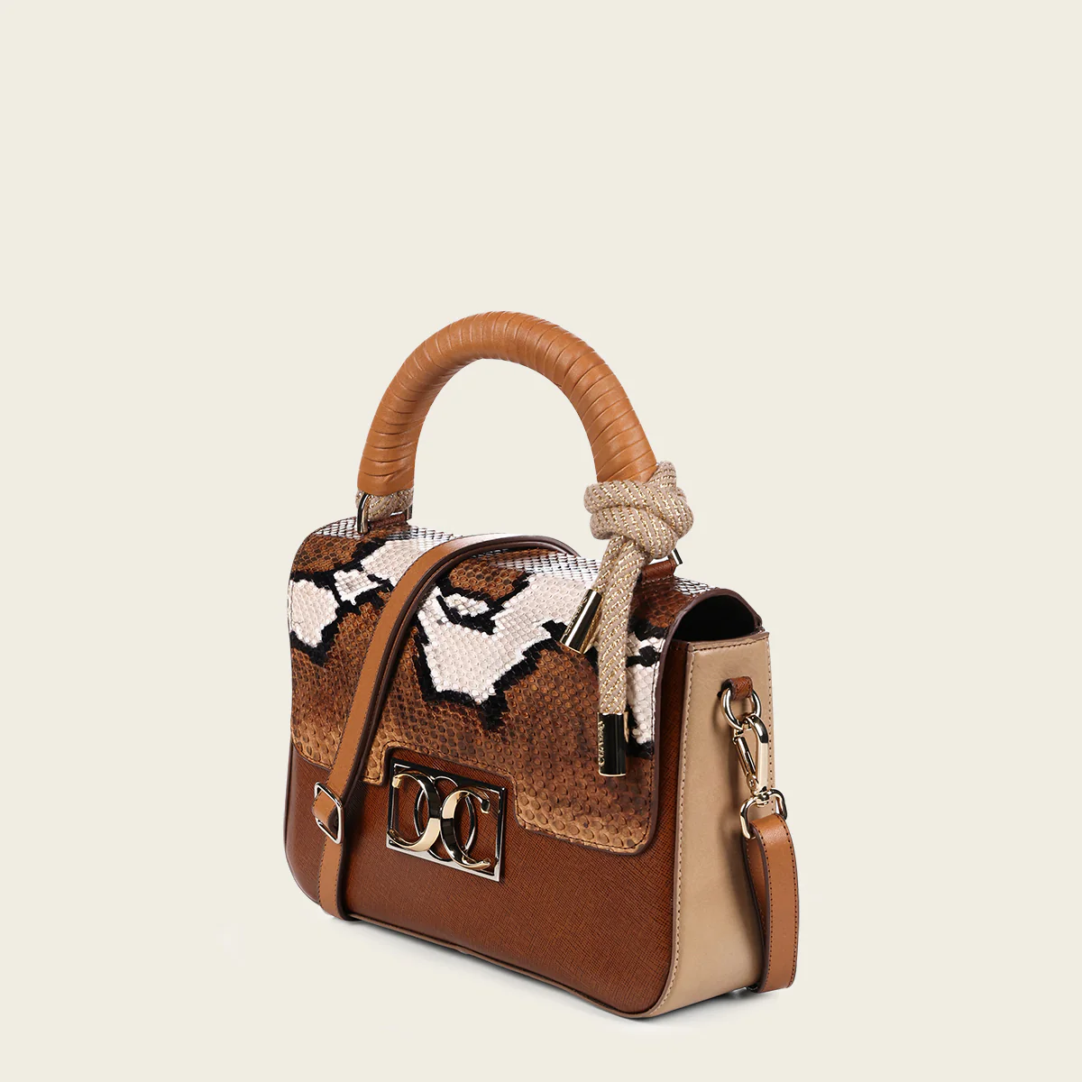 Bolso de mano en piel genuina de pitón para dama