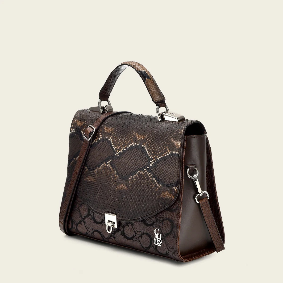 Bolso de mano en piel genuina de pitón para dama