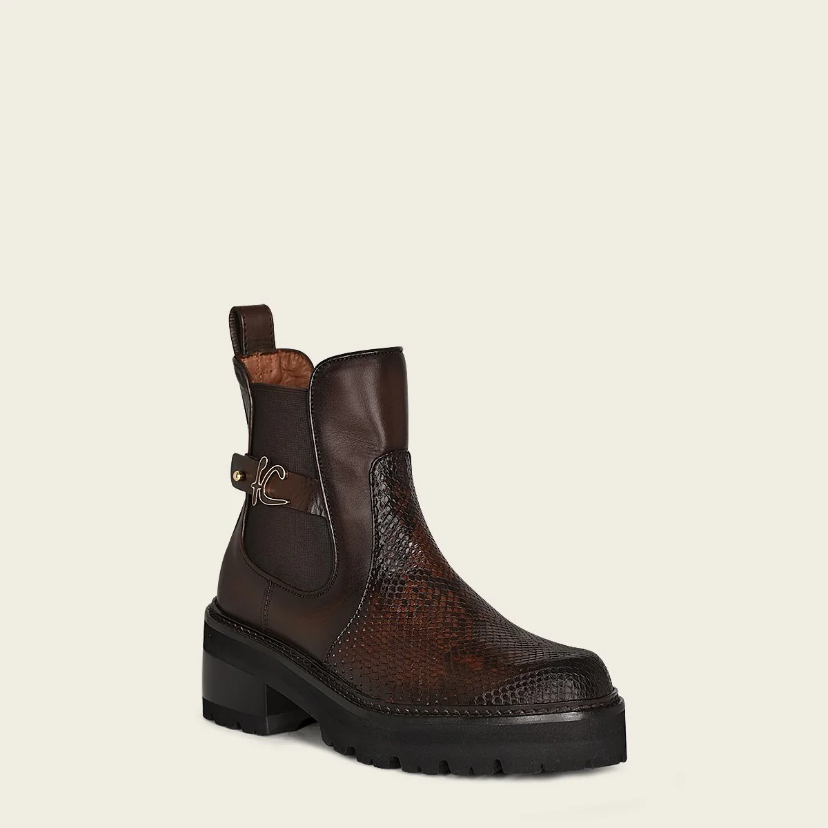 Bota casual en piel genuina de pitón para dama